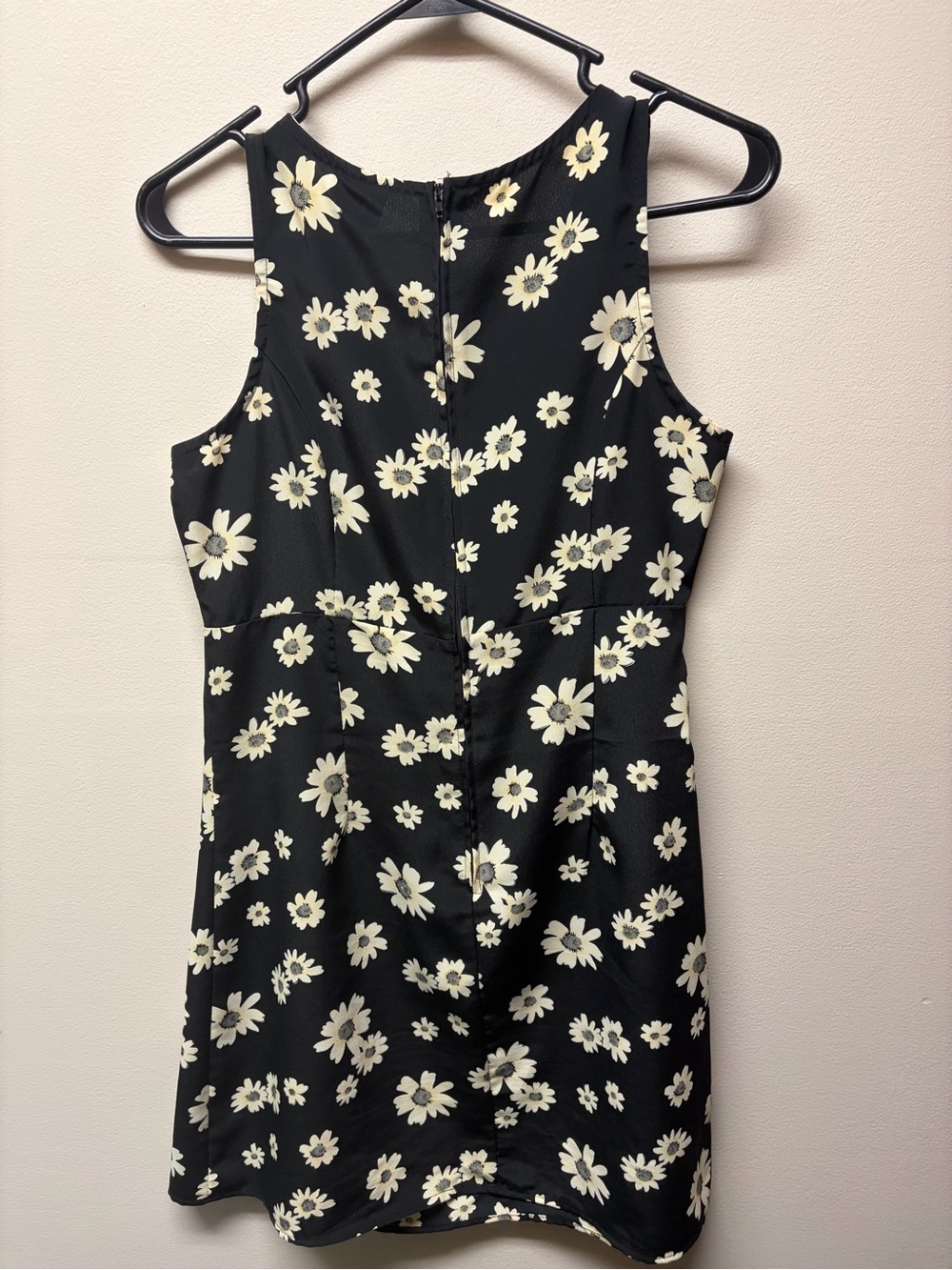 Vintage Black Mini Dress with Ivory Daisy Print